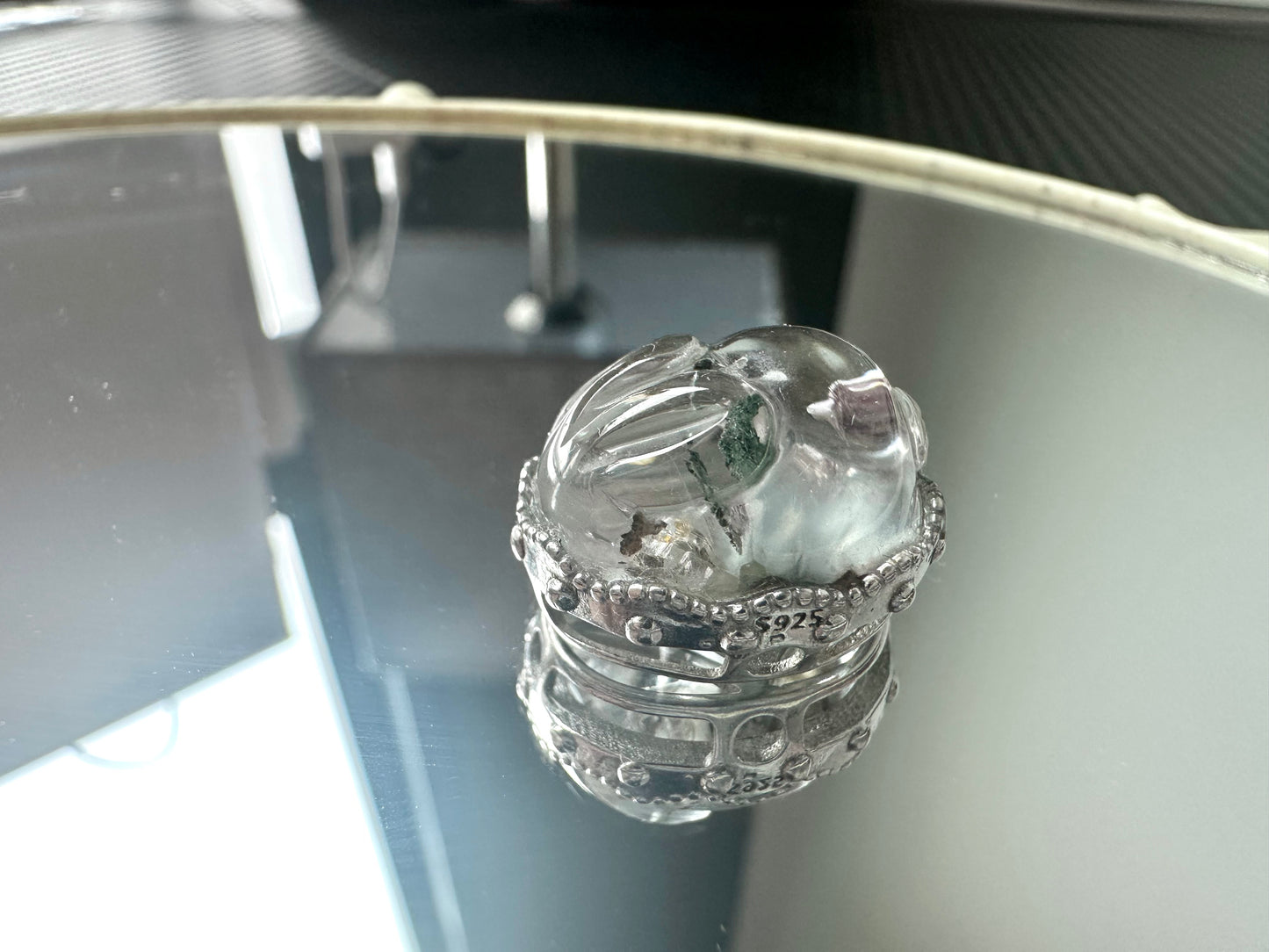 Rabbit-Shaped Blue Rutilated Phantom Quartz in Sterling Silver Bezel Setting (小兔子蓝兔毛幽灵共生魔盒)
