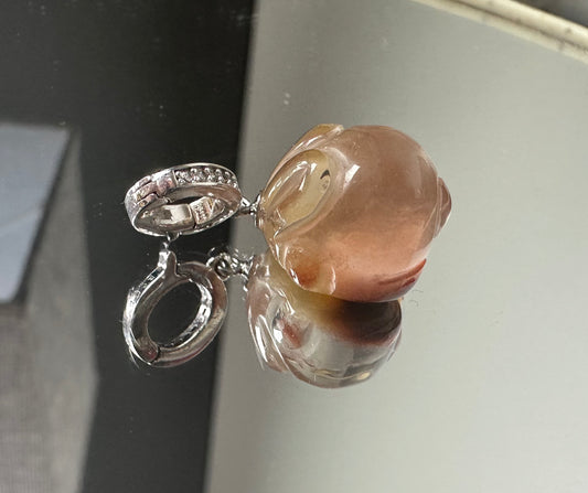 Rabbit-Shaped Top-Drilled Pink-Red Rutilated Quartz Pendant (红粉兔毛小兔子挂坠)